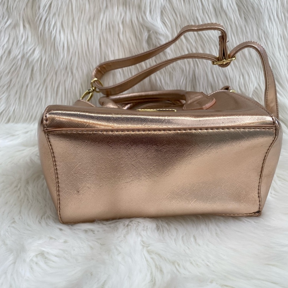 Luv Betsey Johnson Katt Cat Face Satchel Crossbody Bag Purse Rose Gold Saffiano - Picture 4 of 11
